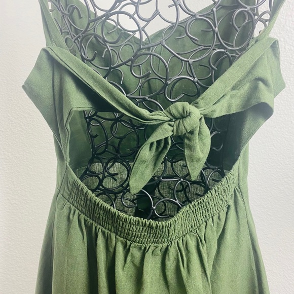 JAPNA Dress Linen Olive Green M Backless - Picture 6 of 12
